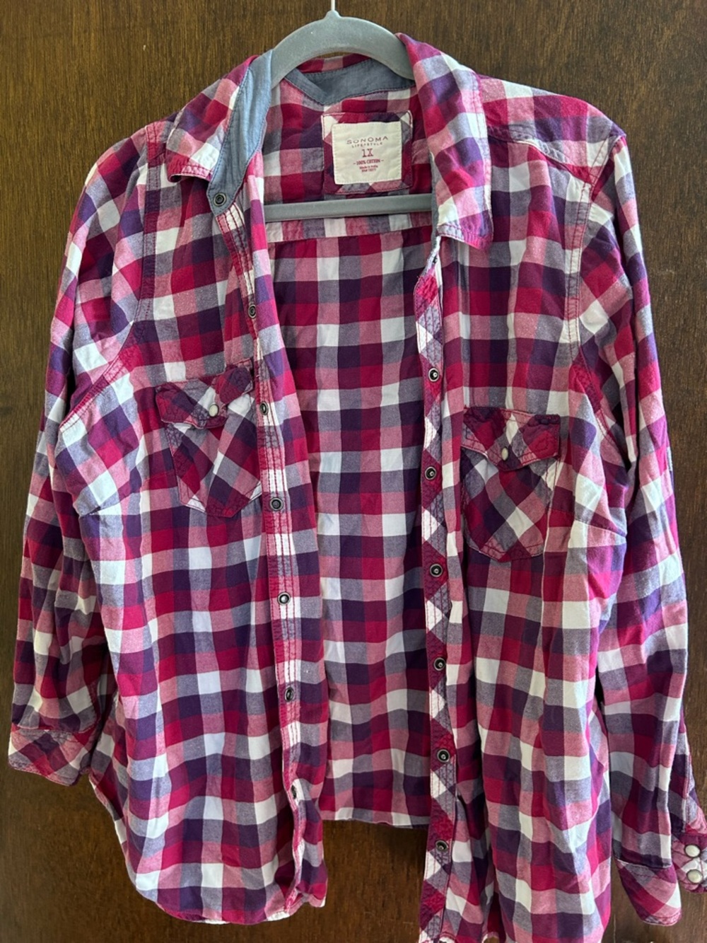 Sonoma Women’s Pink Plaid Button-Up Shirt 1X